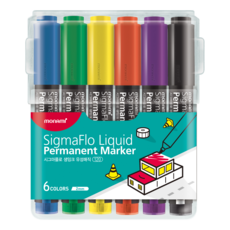 모나미 시그마플로 생잉크 유성매직 120 둥근닙 흑 적 청 1개 1타(12개입) 6색 세트, 1세트, 6색 A형