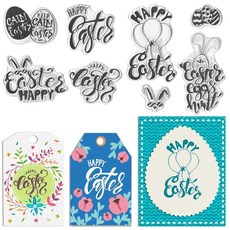 Threetols 부활절 토끼 달걀 투명 스탬프 카드 제작용 단어 실리콘 봄 휴일 제작 장식 DIY 스크랩북 앨범 종이 공예 214189, Threetols 부활절 토끼 달걀 투명 스탬프, 카드