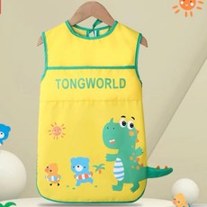 TONGWORLD 兒童畫畫衣 防水防污圍裙, 無袖-黃色恐龍,120碼【適合3~8歲】, 黃色恐龍