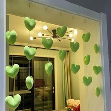 居家用品家居愛心門簾掛飾愛心高顔值裝飾兒童房臥室掛飾免打孔－, 綠色愛心【7串18顆】, 1個