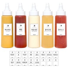 투웨이 흐르지 않는 원터치 굵기 조절 인생 소스통 화이트 5P (모던 스티커 16종 포함), 5개, 350ml