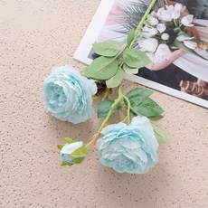 三頭西洋玫瑰仿真花束，粉色，61cm花長, 藍色