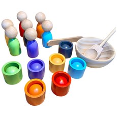 蒙氏七色人偶夾球顏色對應杯教具 (附托盤), 詳見包裝, 1套