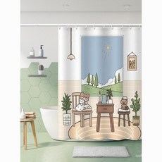 防水浴簾 加厚浴簾 免打孔門簾 隔斷簾 浴室門簾 防水掛簾 韓式小清新浴簾可愛卡通免打孔套裝浴室隔斷簾加厚防水簾沐浴遮擋, 圖案7,80*200cm浴簾+掛環, 1個