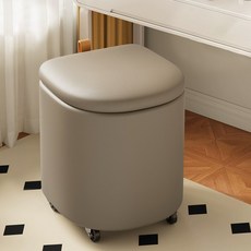 SeekFun 수납 화장대 스툴 이동식 의자 가죽, 1개, 그레이