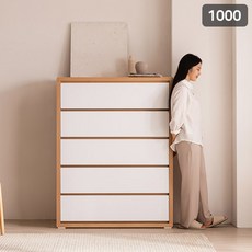 [삼익가구]빅라지 1000 5단 광폭 초대형 서랍장, 화이트+오크, 5개