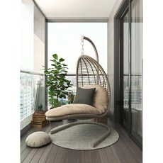 라탄그네의자 흔들 의자 실내 테라스 발코니 베란다 행잉체어 안락 흔들그네 체어, 브라운 리프트 체어(쿠션 블랙), 1개