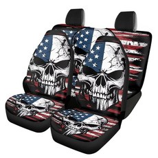 Forchrinse 미국 국기 해골 카시트 커버 남성용 독립 기념일 앞 뒷면 자동차 시트 범용 핏 보호