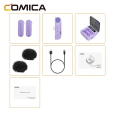 Comica Vimo S 2.4G 무선 라발리에 마이크(충전 케이스 포함) iPhone Android 인터뷰 MFi 액세서리, 01 Type-C Purple