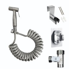 욕실스프레이건 실버 3.5M 1세트 /스프레이건 + 스프링 호스 + 변기 걸이 + 황동 T 밸브 + 접착식 거치대, 스프레이건 실버 3.5M 세트+접착식 거치대, 1개
