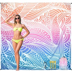 HIHOHO 해변 담요 방수 모래 방지 해변 매트 200.7 x 210.8cm(79 x 83인치) 성인 1-8명용 빠른 건조 내구성 있는 야외 피크닉 매트 해변 축제 여행, 6'11" x 6'7", 그라디언트 리플