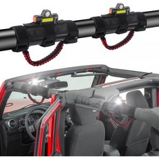 시다키 2개 세트 파라코드 잡 핸들 지프 랭글러 1955-2023 YJ TJ JK JL 글래디에이터 JT ATV UTV 그립 롤바 LED 라이트 포함-블랙, With Dome Light, 레드, 레드