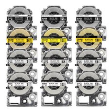 엡손 라벨프린터테이프 3개 묶음 세트 호환 9mm 12mm 18mm, 9미리, 흰색배경 검정문자 3개입