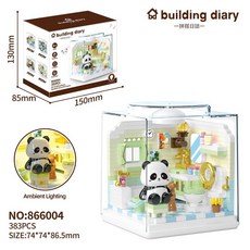 Building Diary 發光拼搭積木寵物店模型, 866004熊貓的洗手間含防塵積木罩, 1個