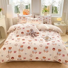 新款A類純棉四件套兒童全棉牀上用品4牀單被套宿舍牀笠三件套, 1個, 甜甜熊:0.9m牀三件套【被套150*200】
