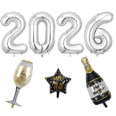 올리브파티 2026 초대형 풍선 샴페인 신년 파티 용품 세트 패키지, 1세트, 2026초대형+샴페인_실버