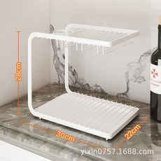 DFMEI 红酒杯架家用悬挂高脚杯架酒柜吧台桌面水杯醒酒器收纳置物架铁艺, 1個, 【U形款】白色双层(红酒杯架):如圖
