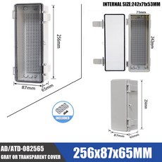 IP67 방수 투명 접합 케이스 인클로저 ABS 전력 야외 기기 전자 분배 플라스틱 박스, 256x87x65mm, G y cover