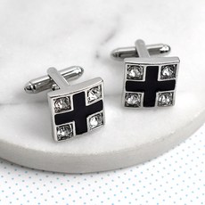 方形黑十字水鑽袖扣 NCD63