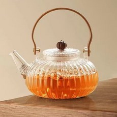 現貨蒸煮茶壺高硼硅玻璃茶壺單壺新中式復古款茶壺茶杯套裝條紋壺, 1個, 透明900ml:900ml, 1L