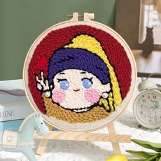 【超繪玩】戳戳繡毛綫繡針材料包 兒童學生課活動裝飾畫, 油畫少女—送戳筆+支架 （材料包）⚑⚑, 1個