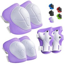 Wemfg아동용보호장비세트무릎패드 만3-14세아동용유아무릎및팔꿈치패드 손목보호대포함 3in1스케이트 사이클링 자전거 롤러블레이드스쿠터용124833, 퍼플화이트