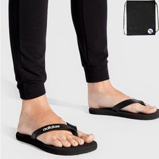 adidas 愛迪達 輕盈柔軟的SUMMER男女款人字拖鞋 黑色+PG鞋子收納包