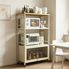이동식 주방 수납장 전자레인지 스탠드 밥솥 부뚜막 바퀴 선반, 크림화이트80*38cm, 4단