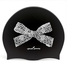 오호라스튜디오 링클 실리콘 수영모자, 레이스리본 블랙화이트, 1개