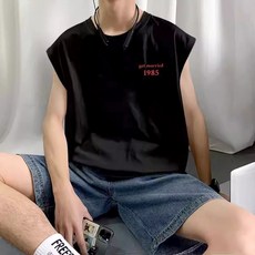 黑色純棉圓領無袖運動上衣 寬鬆健身上衣 背心 005