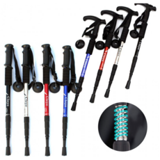 CLEYE 듀랄루민 초보자 등산스틱 일자 T자 4단 접이식 스틱, 실버, 1개