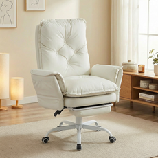 Bestier 사무실 컴퓨터 의자 편안한 인체공학 리클라이너 발바침 게이밍의자, 크림화이트