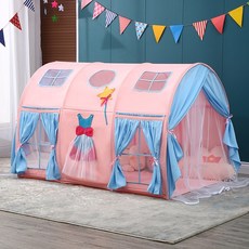 대형 어린이텐트 실내놀이 공주텐트 침대텐트 동굴텐트 인테리어 가정용 텐트, 블루 공주 드레스 텐트