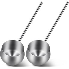 2개의 스테인리스 스틸 수프 국자와 붓기 펀치 볼용 손잡이 그레이비 스쿱 스푼 소스 요리 내열성 SUS304 붓기 포함