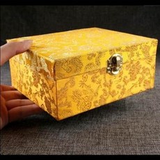 錦盒 適用於 藏書印章, 印章盒子人名私章盒財務公章箱黃色龍紋錦布盒