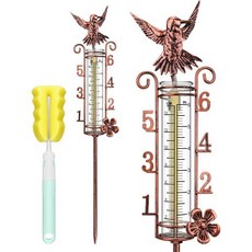 레인 게이지 야외 금속 말뚝과 튜브 브러시가 있는 6인치 레인 게이지 정원 잔디 파티오 장식용으로 읽기 쉬운 레인 게이지 대량 레인 게이지 야외 평점 청동 벌새, Bronze