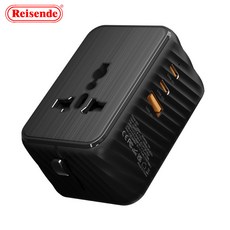 Reisende 全球通用轉換插座 雙USB-A雙TypeC充電口, 1個, 黑色2U+1C(條紋麵), 黑色
