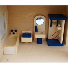 ZIPIA 원목 인형의 집 돌하우스 하우스 놀이 인형 가구, A. 파란색통나무욕실커버