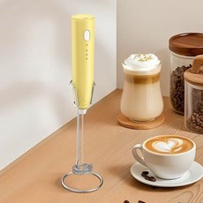 전동무선거품기 우유거품기 (스프링 헤드 + 거품 헤드 + 거치대+믹서헤드), 노란색