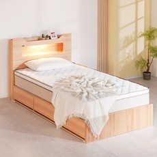 (매트포함)보루네오 100%국내제작 LED 멀티수납 고급형 통서랍 침대프레임 SS Q+독립스프링 유로탑 세트(수도권 희망일배송 방문설치), 01.블리스(오크) 독립스프링 유로탑
