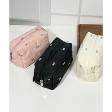 유스토어 여성 리본 퀼팅 스퀘어 화장품 수납 파우치