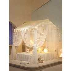 캐노피 공주 가림막 방화 침실 러닝 방충망 커튼, 공주 옐로우 작은 집 침대 사방 커튼