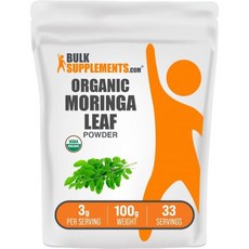 BulkSupplements.com 유기농 모링가 잎 가루 - 올레페라 잎 슈퍼푸드 보충제 글루텐 프리 1회 제공량 3g 500g (1.1파운드) (팩), 3.53 Ounce (Pack of 1), 1개