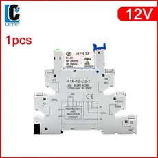 1PCS 슬림 릴레이 HF-41F 5V 12V 고주파 베이스 DIN 레일 41F-5-ZS41F-12-ZS41F-24-ZS LED 6A, 02 1PCS 12V, 01 CHINA, 1개