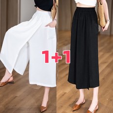 라부라카 여름 여자 밴딩슬랙스 7부 와이드팬츠 편한 통 바지 오버핏 치마바지 슬랙스 바지 빅사이즈 KS63