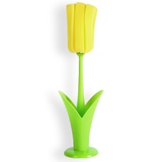 트렌드태그 튤립 물병 브러쉬 컵 텀블러 수세미 스펀지 세척솔, 2개, 스위트옐로우