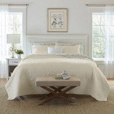 Laura Ashley Felicity 컬렉션 퀼트 세트-100% 면 양면 어울리는 베개 커버가 있는 사계절용 침구 부드러움을 더하기 위해 사전 세탁 퀸 화이트