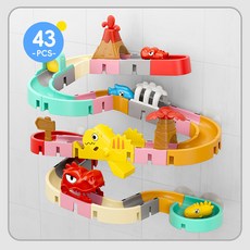 목욕장난감 아기 어린이 목욕 장난감 DIY 조립 슬라이드 레이싱 트랙 욕실 욕조 블록 볼 슬라이더 물 게임 선물, [01] Dinosaur Slide-43PCS, 1개