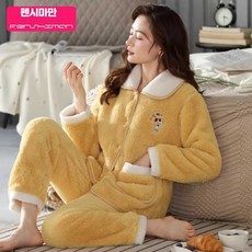 수면잠옷 겨울 잠옷세트 에그옐로우 카키 자켓 가운 양털 홈웨어 여자 벨벳 제품, 1개, 11. M (36-45kg) F8063 소프트퍼플