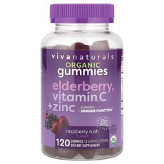 Viva Naturals 유기농 엘더베리 비타민C + 아연 구미젤리 라즈베리 러쉬 구미젤리 120개, VivaNaturals유기농엘더베리비타민C아연구미젤리라, 1개, 120정
